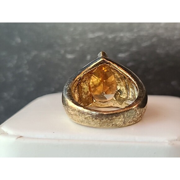 925 Vermeil Prong Set Citrine Colored Rhinestone Statement Ring, SIZE US 5 - Picture 5 of 10